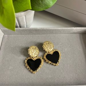 Black Gold Heart Earrings